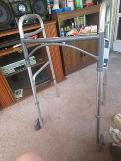 Deluxe folding walker -two button, with 5" wheels