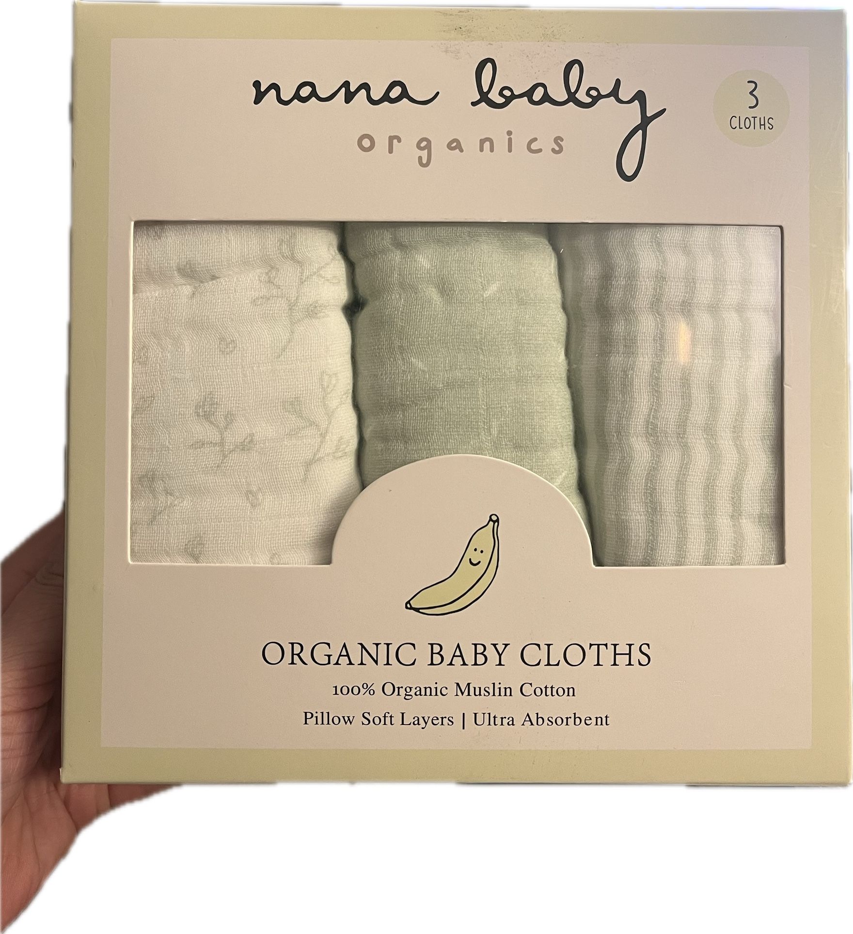 Nana Baby Burp Cloths | 100% Organic Muslin Cotton | Set of 3 (Pistachio/Cream)