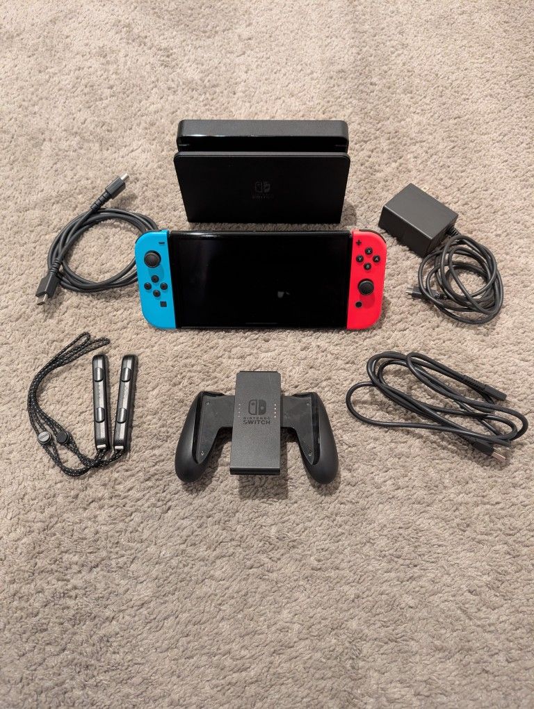 COMPLETE Nintendo Switch OLED + ALL Original Genuine Accessories + BONUS NINTENDO CASE