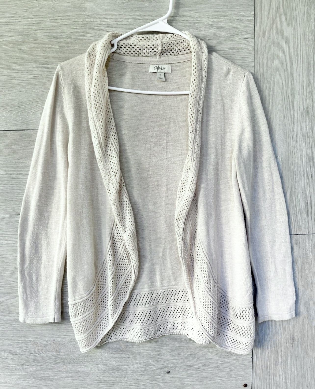 Style & Co. Women's Pointelle-Trim Open Front Cardigan - River Rock/Beige - XS