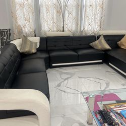 Leather Black & White Couch