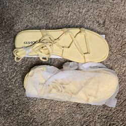 "Feeling Good Strappy Sandals" by Fashion Nova size: 9 Butter Yellow