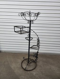 vintage black wrought iron spiral plant stand