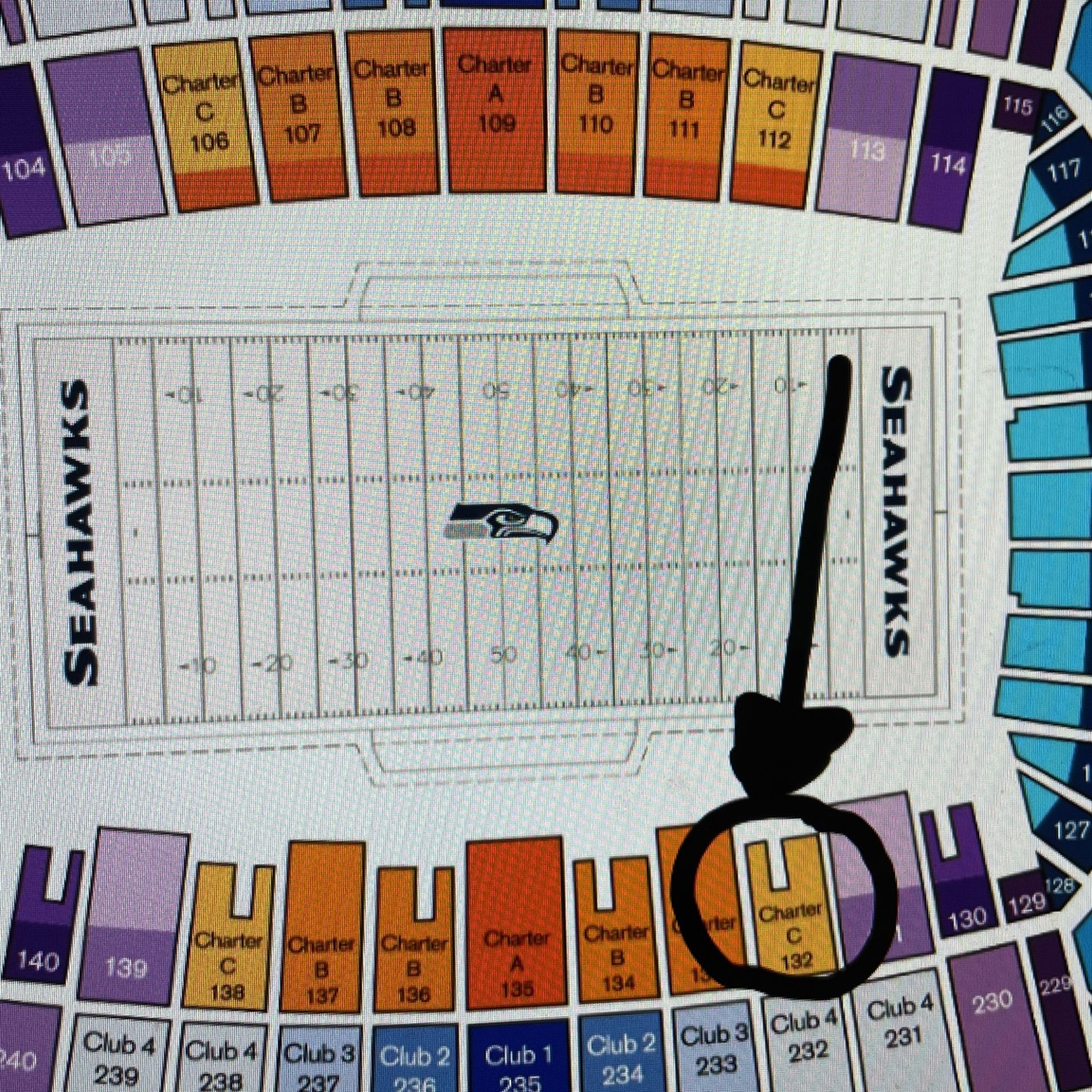 Seahawks vs Jaguars 10/31–lower level Charter Seats