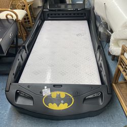 Delta Children DC Comics Batman Batmobile Car Plastic Twin Bed, With New Memory Foam Mattress