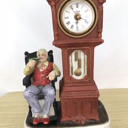 Vintage Melody In Motion Old Man In Rocker Grandfather Clock Hand Made Porcelain Decor