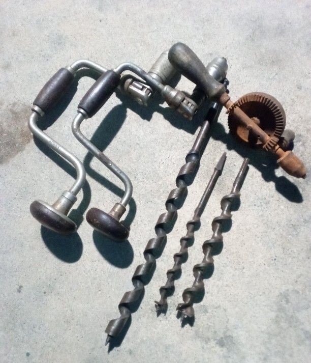 Antique Stanley Hand Crank Drills & Bits