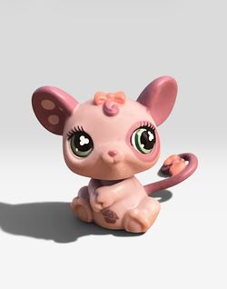 Littlest Pet Shop LPS # 464 Purple Mouse Green Eyes Rare Pink Bow Auth
