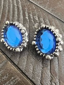 sterling silver clip-on Vintage earrings featuring blue oval stones,