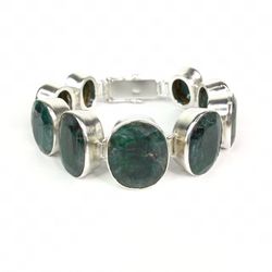 Sterling Silver Large Faceted Green Stone Bracelet 