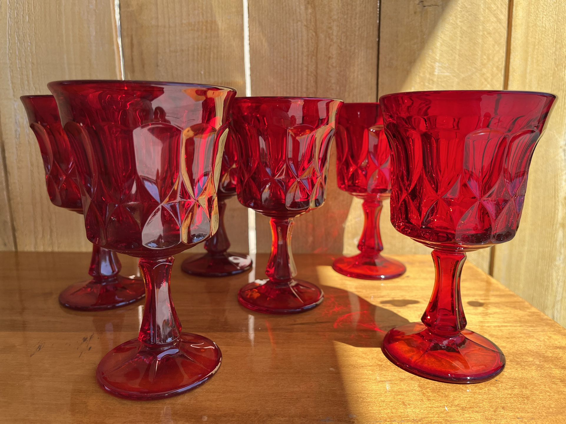Vintage Noritake Red Glass Goblets Set Of Six