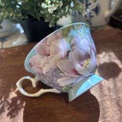 Stechcol “Peony (blue) Mist” Gracie Bone China Teacup