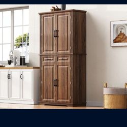 71 Tall Kitchen Pantry Cabinet with 3 Pull Out Cabinet Organizers, Farmhouse Embossed Texture Storage Cabinet with 6 Door Shelves, 2 Drawers, Free