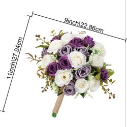 Set of 4 Bridesmaid Bouquets for Wedding - 7 Inch Artificial Ivory Flower Bouquet for Party Ceremony Anniversary Dinning Table Centerpieces Decor - Du