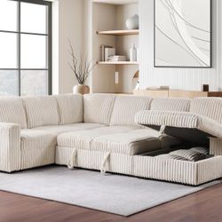 Exciting New Sleeper Sectional Sofa With Storage Chaise Lounge In Corduroy On Sale Now Don't Miss