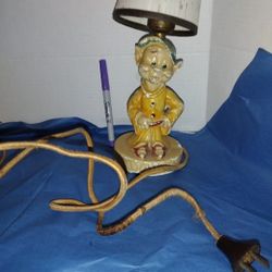 Vintage Disney 1938 “Dopey" Hand Painted Plaster Figure lamp Base Works Great