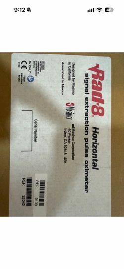 Masimo Rad 8 Horizontal Pulse Oximeter Table Top with Sensors