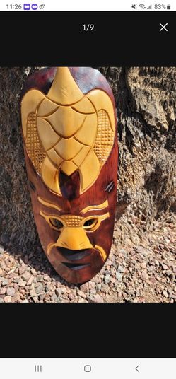 Vintage Fiji Tiki Tribal Hand Carved Wooden Mask Tribal Art Tortoise 19" long 8.5" across