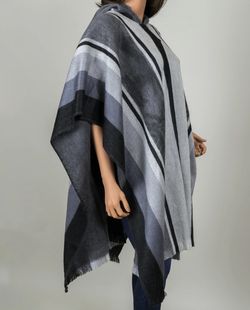 EINII  Striped Alpaca Poncho with Fringe one size