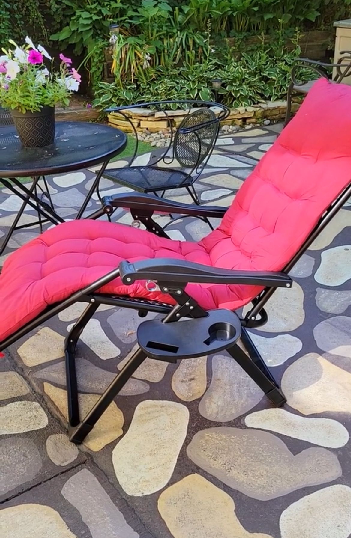 Reclining Camping Lounge Chair w/Removable Cushion