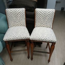 Custom Upholstered Counter Height Chairs – Pair – Zebra Pattern Designer Fabric