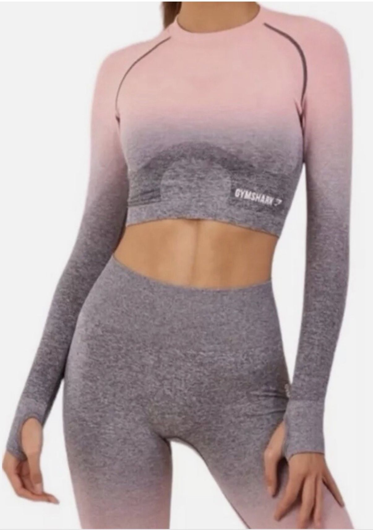 Gymshark Pink Gray Ombré Cropped Long Sleeve Athletic Top