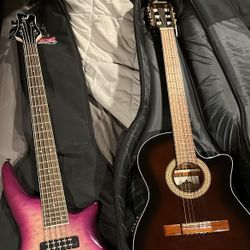 jackson 5 string bass and yamaha electric acoustic 