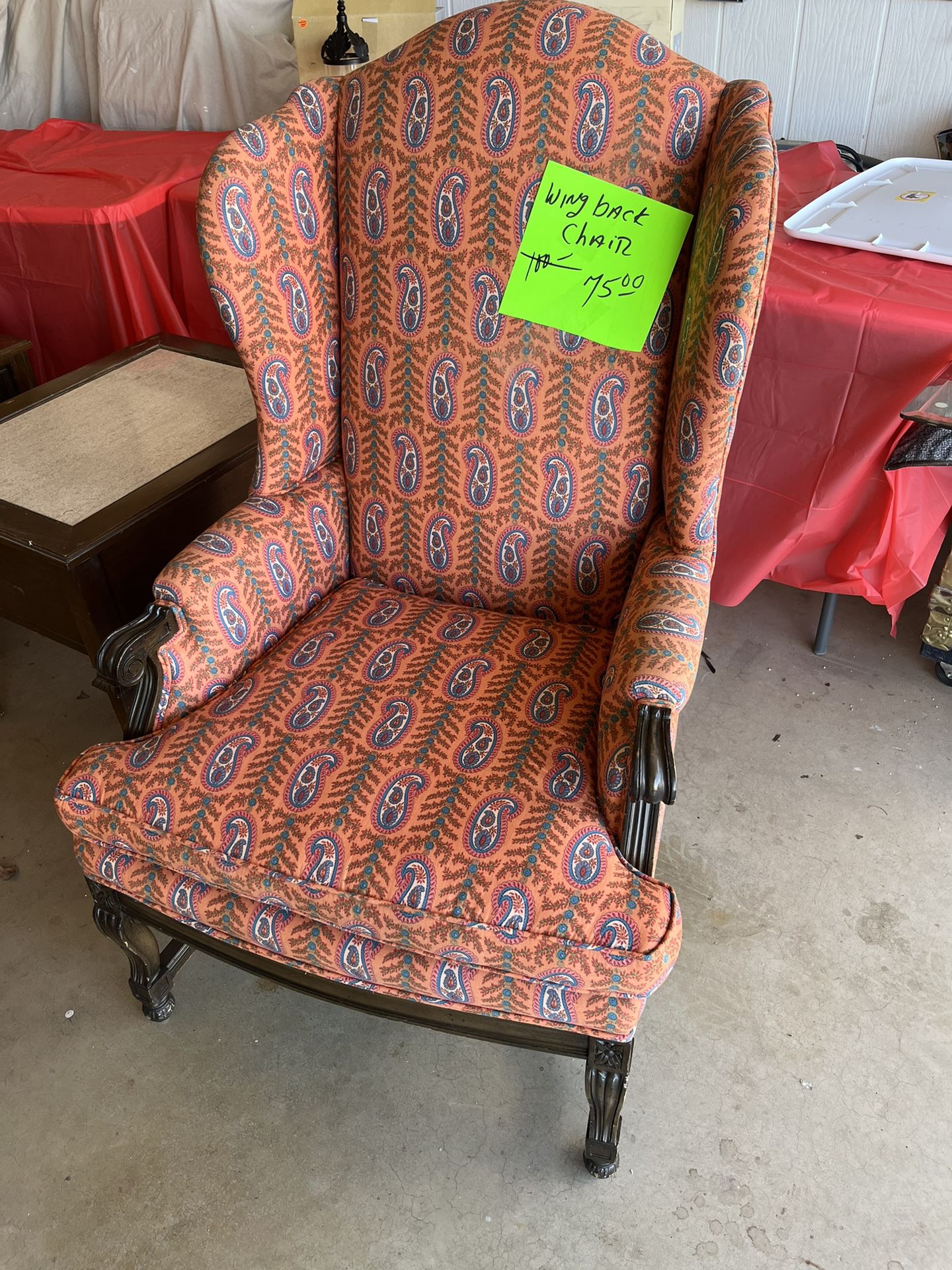 wing back chair vintage. reduced 