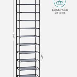 SONGMICS Shoe Rack 10 Tier Shoe Shelf Shoe Storage Organizer - Grey