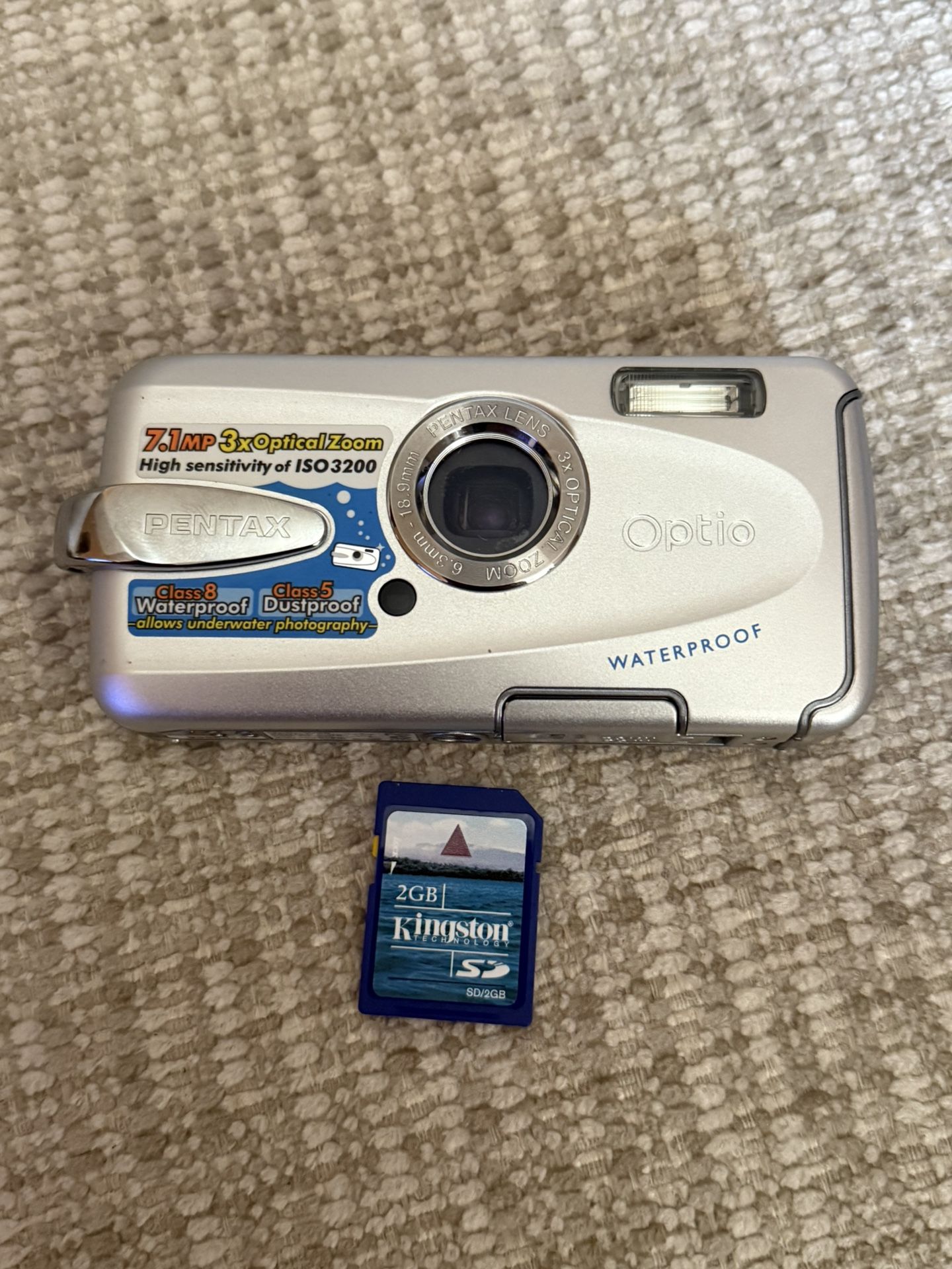 Pentax Optio W30 7.1 MP Waterproof Dustproof Digital Camera + 2GB SD Card