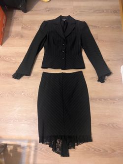 Bebe black Pinstripes Skirt Set with Lace Hem