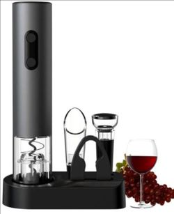 COKUNST Electric Wine Opener, 4-in-1 Wine Bottle Opener Set with Base, Cordless Automatic Battery Operated Corkscrew with Foil Cutter, Pour, Vacuum St