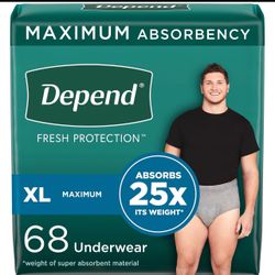 Case Of Men’s Depends Incontinence Underwear 68 Ct Size XL