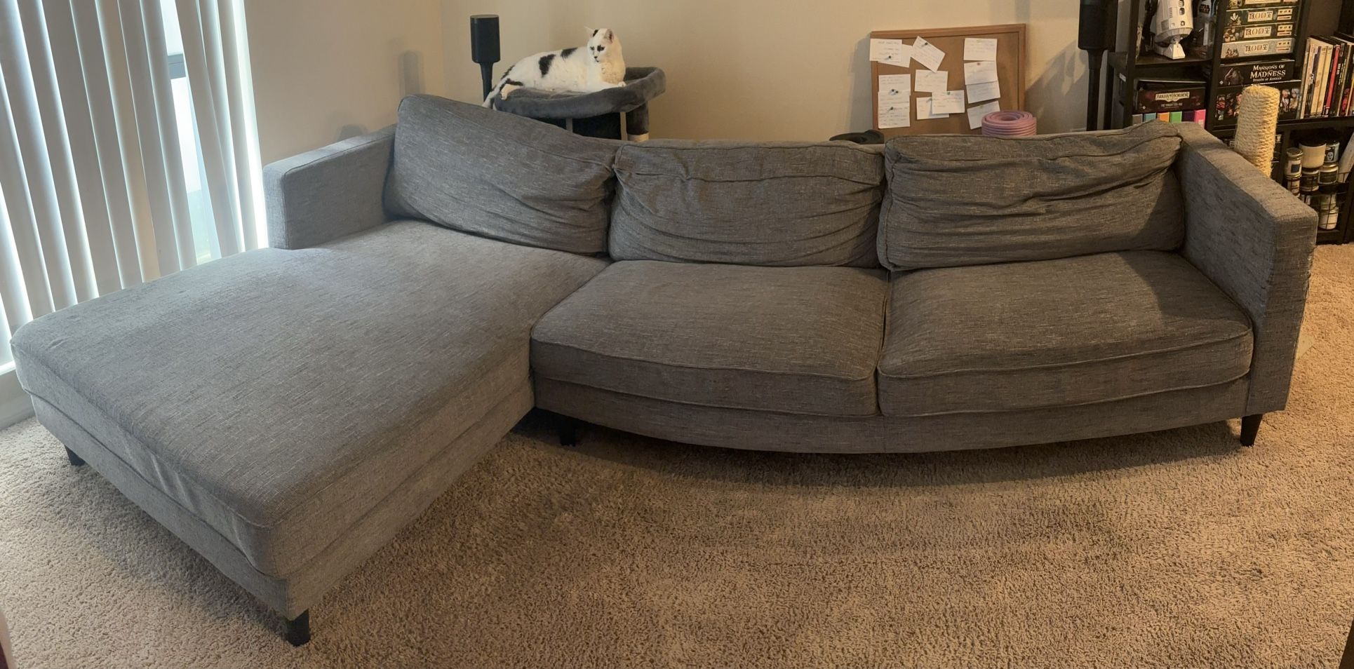 Used Grey Living Spaces 2 Piece Sectional Couch