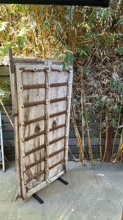 Antique Indian Rustic Wooden Fortress Door with Iron Hardware