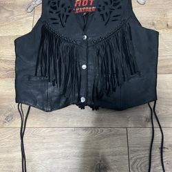 Ladies Genuine Leather Moto Style Vest Size Medium