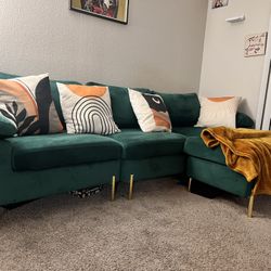 Velvet Green Chaise Lounge Sofa 