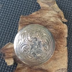 Silver button on animal skin