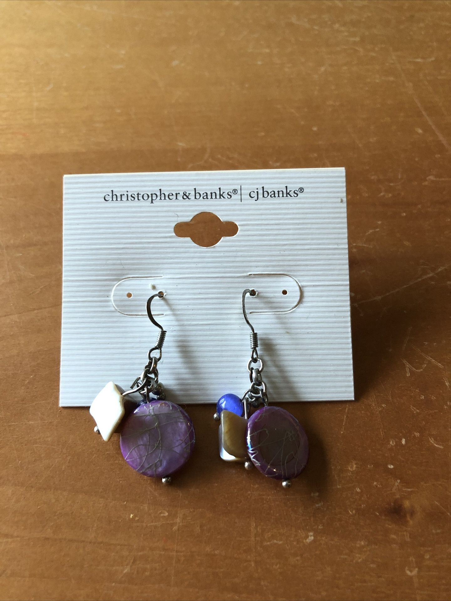 Christopher & Banks Purple Beaded Dangle Earrings - NEW