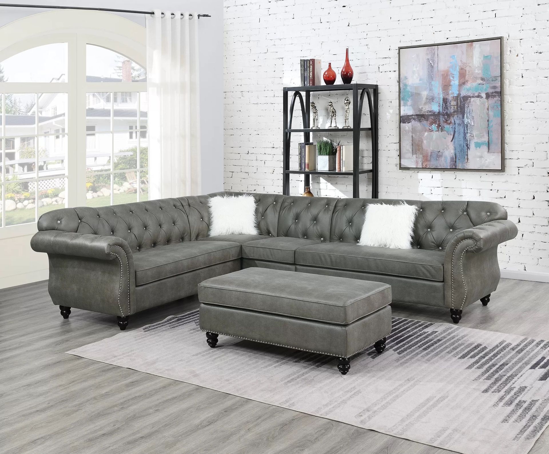 New Gray Sectional Couch with Ottoman! Includes Free Delivery 🚚! Free Assembly!