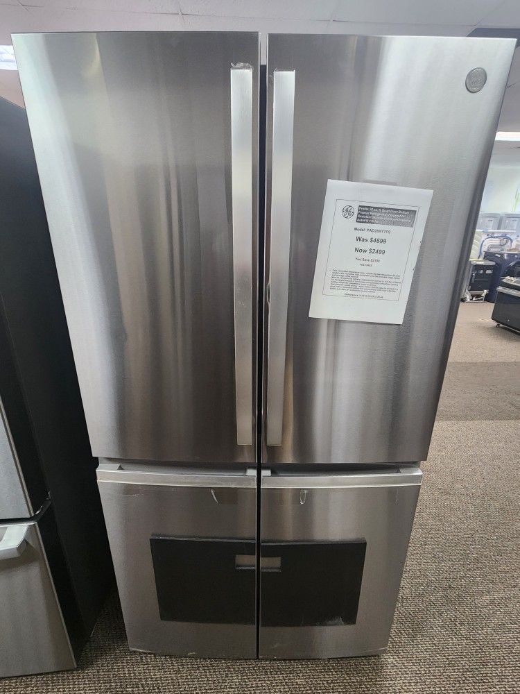 Profile 28 cu.ft Quad Door Bottom Freezer Refrigerator Fingerprint Resistant Stainless w/Dual-Dispense AutoFill Pitcher