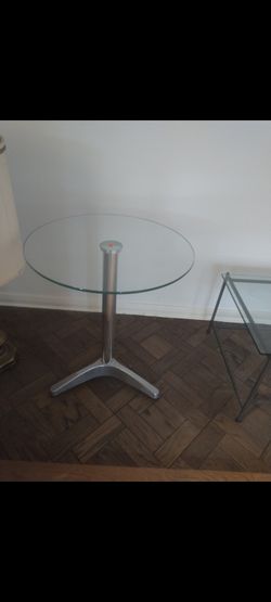 Small Glass End Table With Silver Metal Base