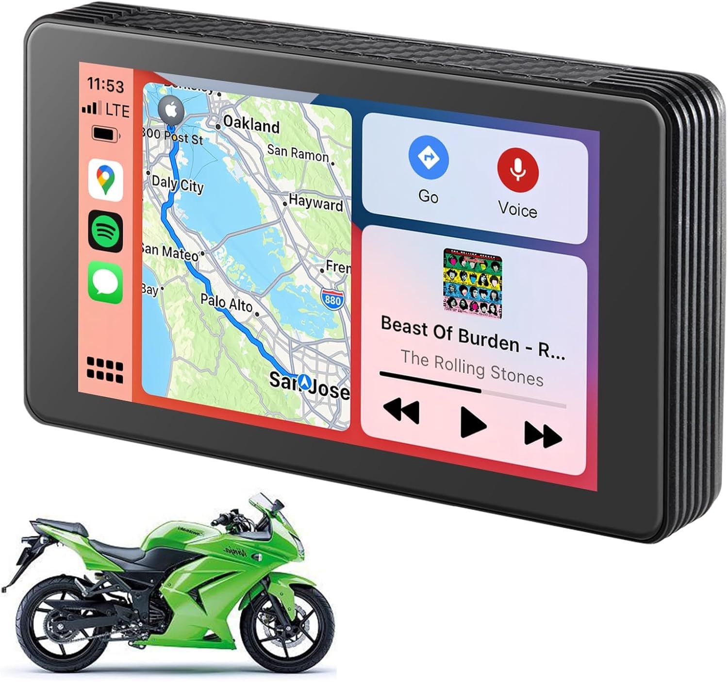 5 Inch Motorcycle CarPlay Screen, Wireless Carplay and Android Auto