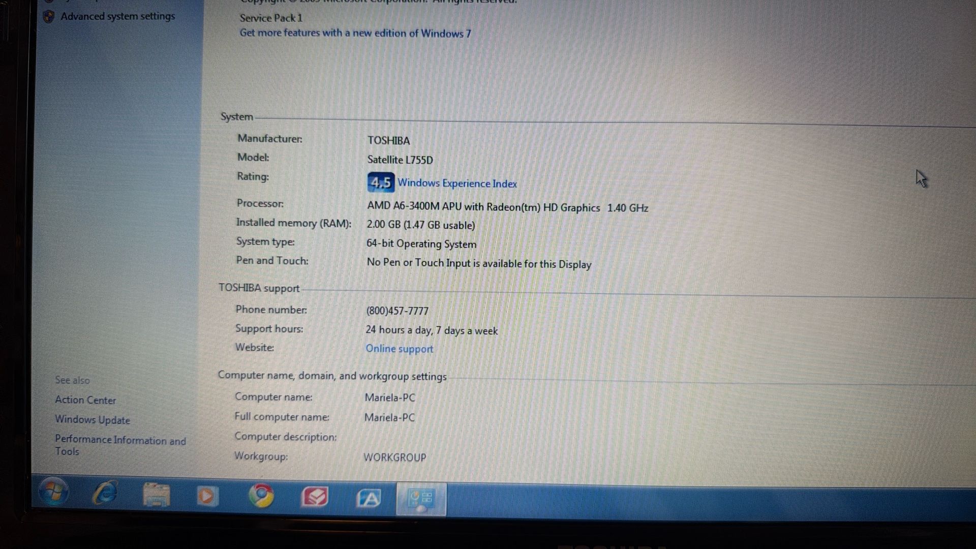 Laptop Toshiba Satellite L755D-S5204
