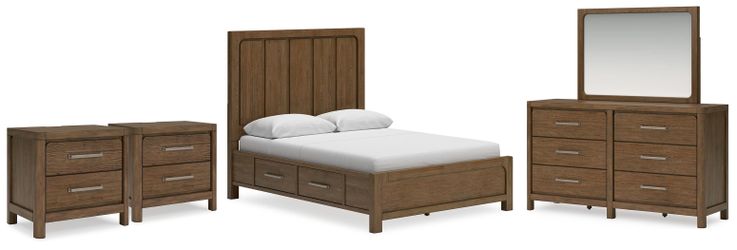 Cabalynn Light Brown Queen Panel Storage Bed, Dresser, Mirror and 2 Nightstands (Online Special Price)