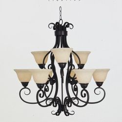9 Light Chandelier With Bronze Shades