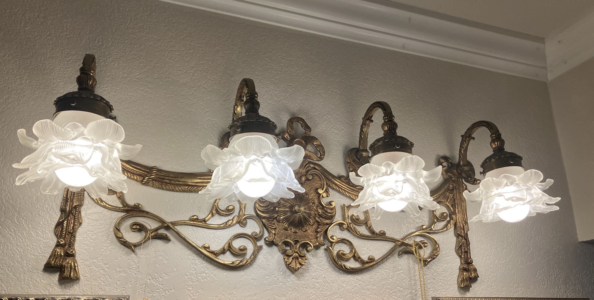 Antique French Brass Wall Sconces, Pair