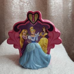 $3 Used Disney Princesses Coin Piggy Bank 3D Cinderella Rapunzel Belle Pink Ceramic
