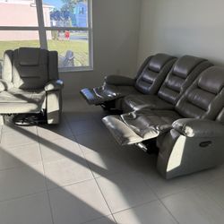 Multiple Piece Leather Sofa & Recliner