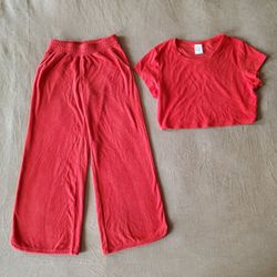 Offline By Aerie Orange Shirt & Wide Leg Pant XS/XL